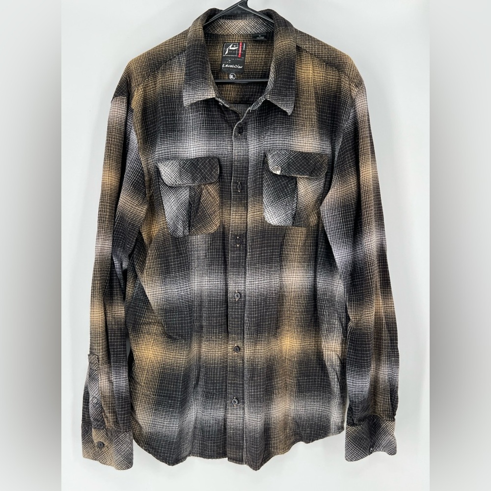 REVOLUTION NWOT SOFT COTTON‎ FLANNEL BUTTON DOWN IN EARTH TONES